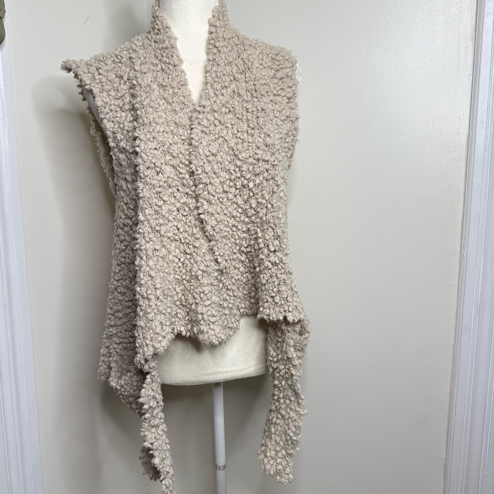 Coffeeshop Beige Open Front Cardigan Vest Women’s Sz Small Boho Neutral Texured